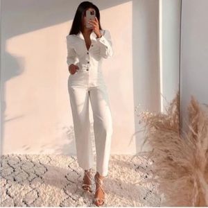 Zara wide leg denim jumpsuit